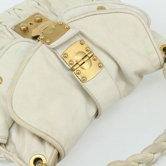 Miu Miu Matelasse Shoulder Bag Leather White Gold Auth 178993