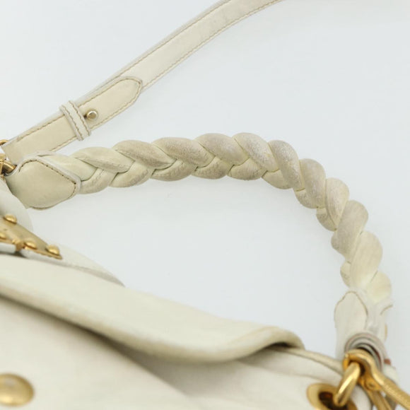 Miu Miu Matelasse Shoulder Bag Leather White Gold Auth 178993