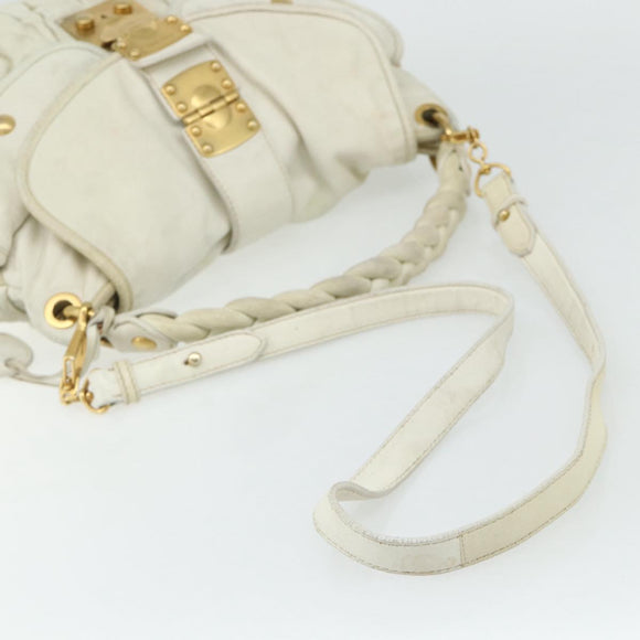 Miu Miu Matelasse Shoulder Bag Leather White Gold Auth 178993