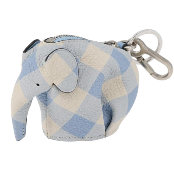 LOEWE Elephant Bag Charm Leather Light Blue Auth 178998SAM