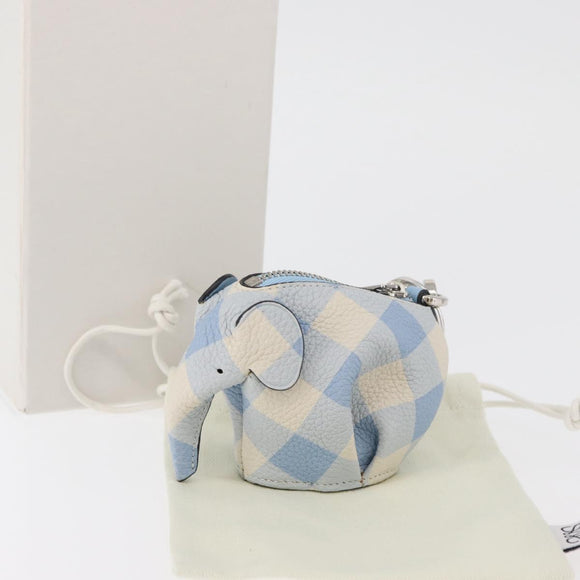 LOEWE Elephant Bag Charm Leather Light Blue Auth 178998SAM