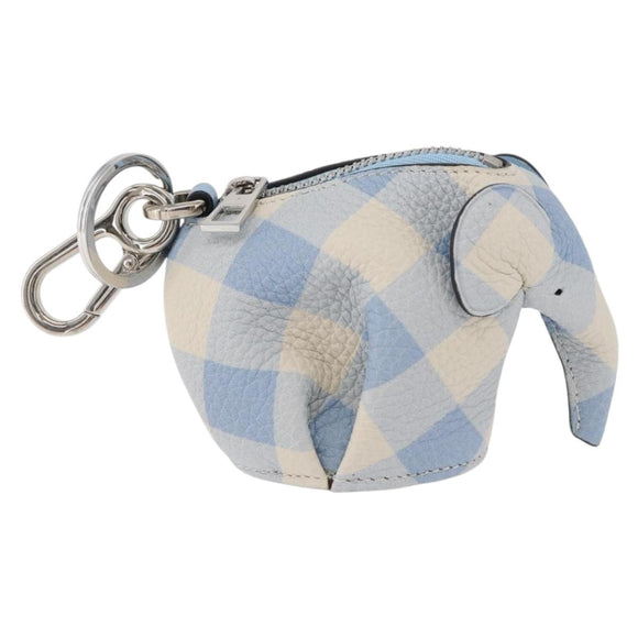 LOEWE Elephant Bag Charm Leather Light Blue Auth 178998SAM