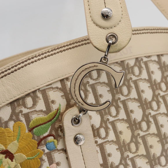 Christian Dior Trotter Canvas Tote Bag Beige Silver Auth 179002A