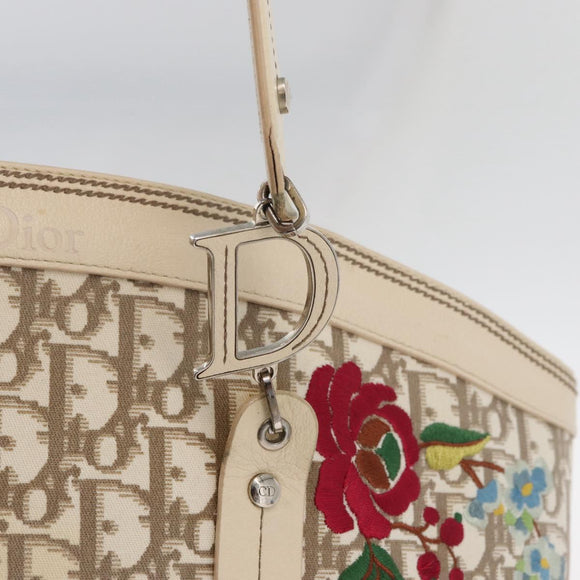 Christian Dior Trotter Canvas Tote Bag Beige Silver Auth 179002A