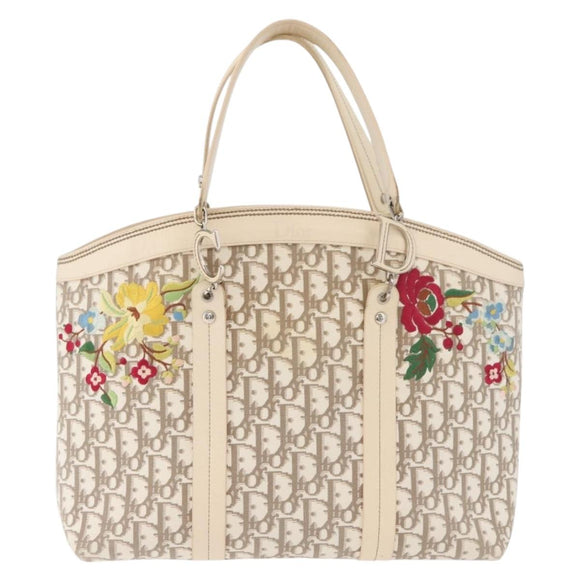 Christian Dior Trotter Canvas Tote Bag Beige Silver Auth 179002A