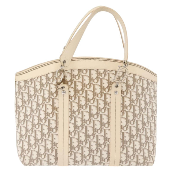Christian Dior Trotter Canvas Tote Bag Beige Silver Auth 179002A