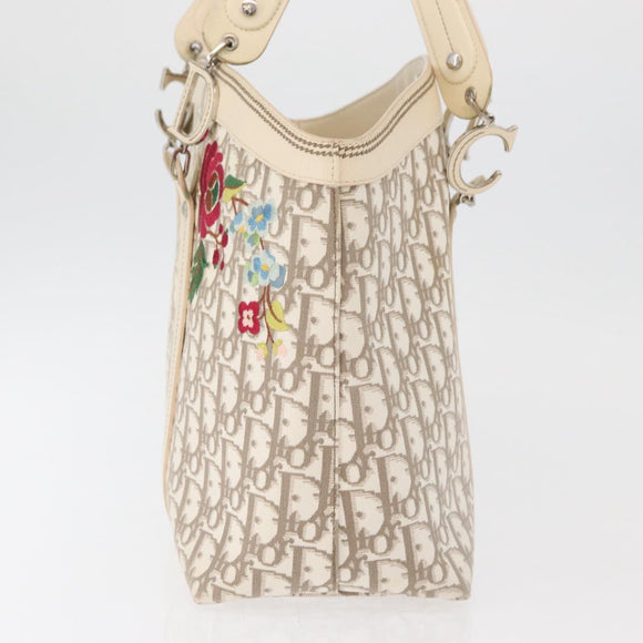 Christian Dior Trotter Canvas Tote Bag Beige Silver Auth 179002A
