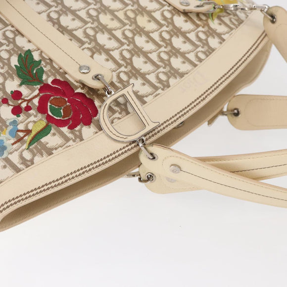 Christian Dior Trotter Canvas Tote Bag Beige Silver Auth 179002A