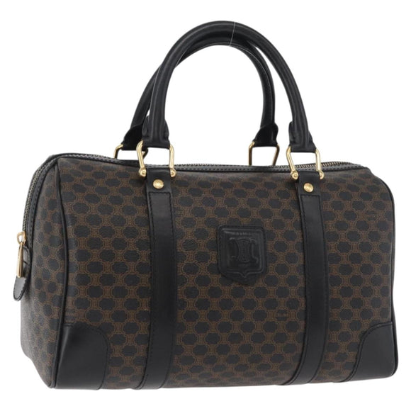 CELINE Macadam Canvas Boston Bag PVC Leather Black Gold Auth 179006A