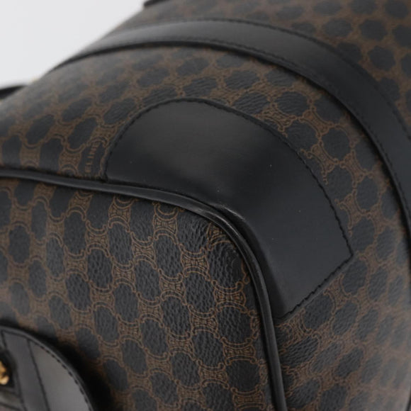 CELINE Macadam Canvas Boston Bag PVC Leather Black Gold Auth 179006A