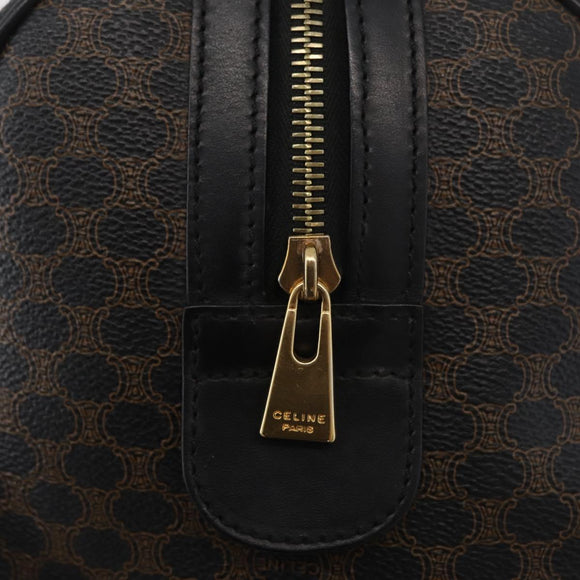 CELINE Macadam Canvas Boston Bag PVC Leather Black Gold Auth 179006A