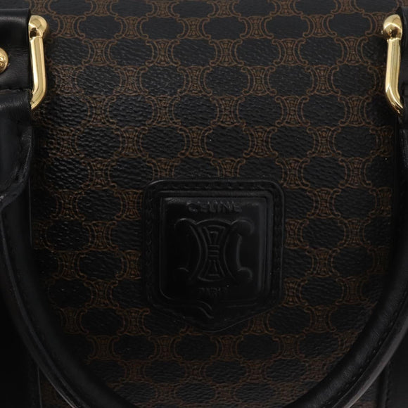 CELINE Macadam Canvas Boston Bag PVC Leather Black Gold Auth 179006A