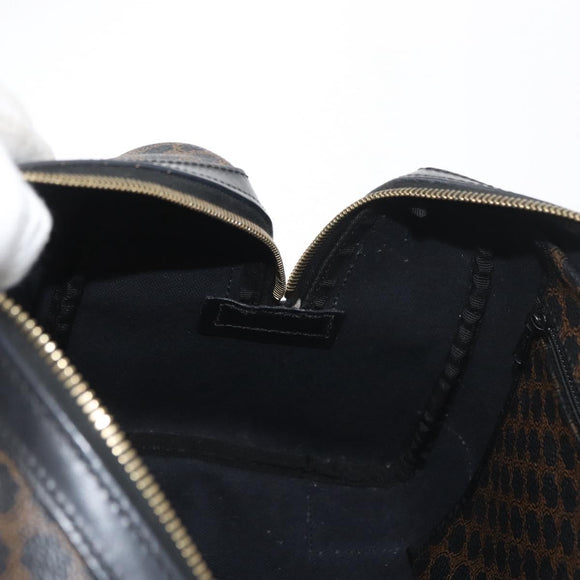 CELINE Macadam Canvas Boston Bag PVC Leather Black Gold Auth 179006A