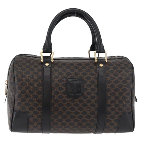CELINE Macadam Canvas Boston Bag PVC Leather Black Gold Auth 179006A