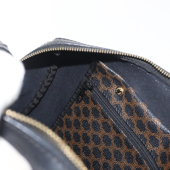 CELINE Macadam Canvas Boston Bag PVC Leather Black Gold Auth 179006A