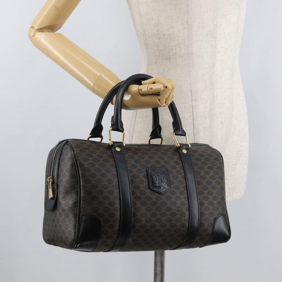 CELINE Macadam Canvas Boston Bag PVC Leather Black Gold Auth 179006A