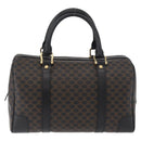 CELINE Macadam Canvas Boston Bag PVC Leather Black Gold Auth 179006A-2