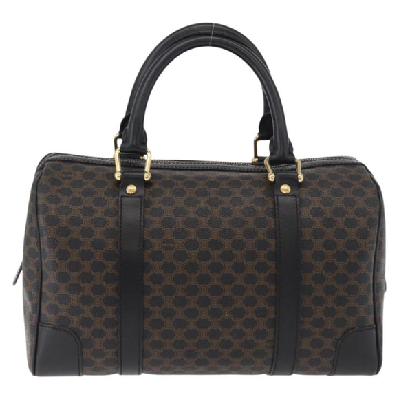 CELINE Macadam Canvas Boston Bag PVC Leather Black Gold Auth 179006A