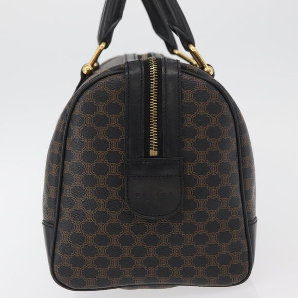 CELINE Macadam Canvas Boston Bag PVC Leather Black Gold Auth 179006A