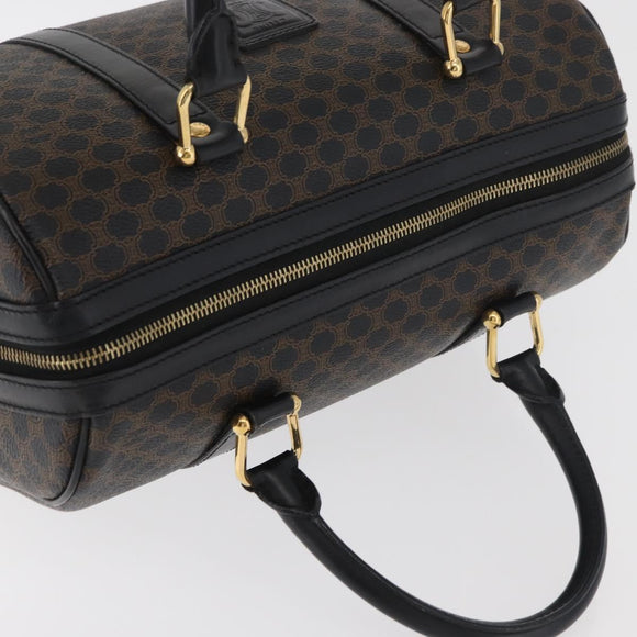 CELINE Macadam Canvas Boston Bag PVC Leather Black Gold Auth 179006A