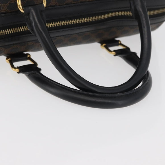 CELINE Macadam Canvas Boston Bag PVC Leather Black Gold Auth 179006A