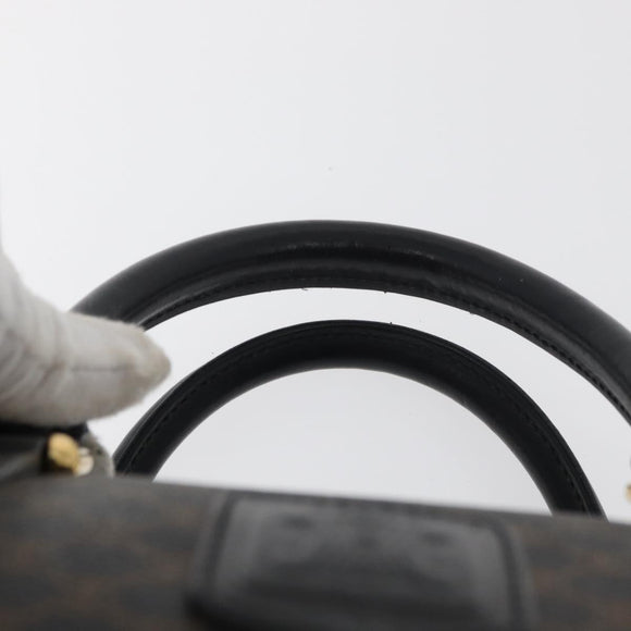 CELINE Macadam Canvas Boston Bag PVC Leather Black Gold Auth 179006A
