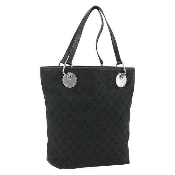 GUCCI GG Canvas Tote Bag Black Silver 120836 Auth 179008