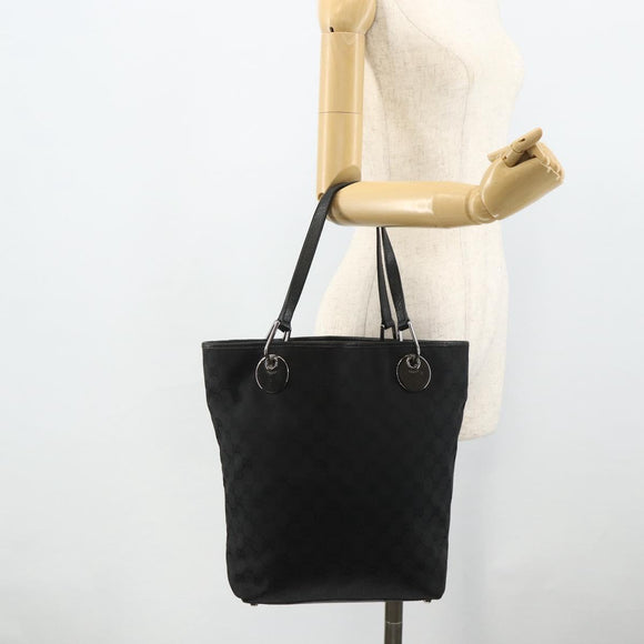 GUCCI GG Canvas Tote Bag Black Silver 120836 Auth 179008