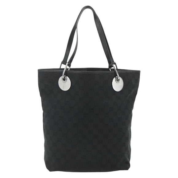 GUCCI GG Canvas Tote Bag Black Silver 120836 Auth 179008