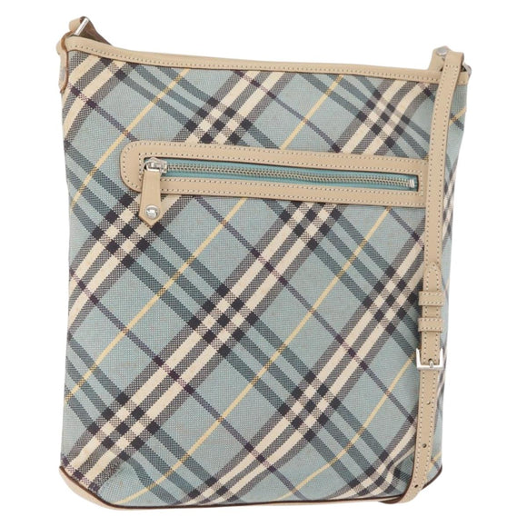 BURBERRY Nova Check Blue Label Shoulder Bag Canvas Light Blue Silver Auth 179010