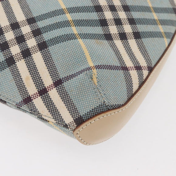 BURBERRY Nova Check Blue Label Shoulder Bag Canvas Light Blue Silver Auth 179010
