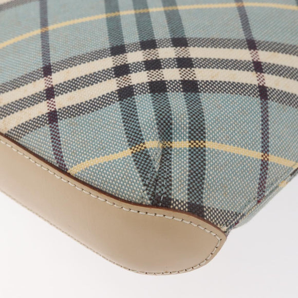 BURBERRY Nova Check Blue Label Shoulder Bag Canvas Light Blue Silver Auth 179010