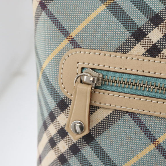 BURBERRY Nova Check Blue Label Shoulder Bag Canvas Light Blue Silver Auth 179010