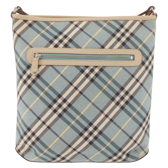 BURBERRY Nova Check Blue Label Shoulder Bag Canvas Light Blue Silver Auth 179010