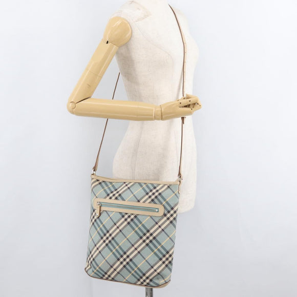 BURBERRY Nova Check Blue Label Shoulder Bag Canvas Light Blue Silver Auth 179010