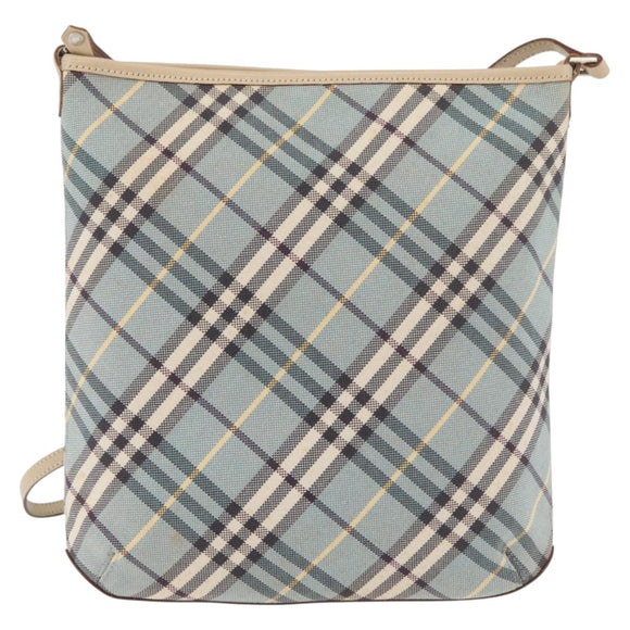 BURBERRY Nova Check Blue Label Shoulder Bag Canvas Light Blue Silver Auth 179010