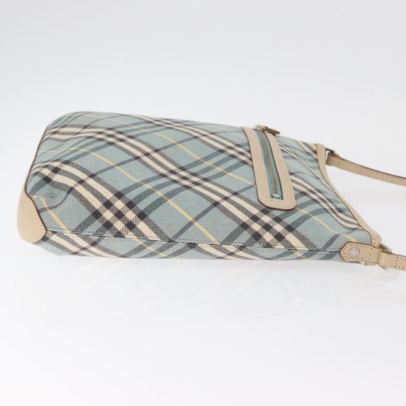 BURBERRY Nova Check Blue Label Shoulder Bag Canvas Light Blue Silver Auth 179010