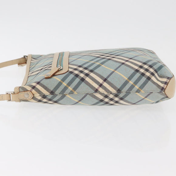 BURBERRY Nova Check Blue Label Shoulder Bag Canvas Light Blue Silver Auth 179010