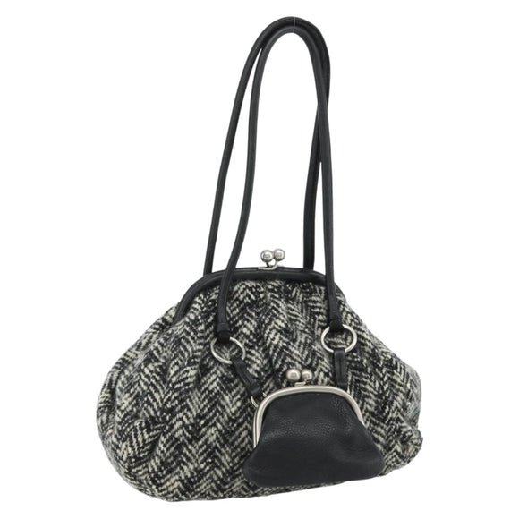 Miu Miu Shoulder Bag Tweed Black Silver Auth 179013A