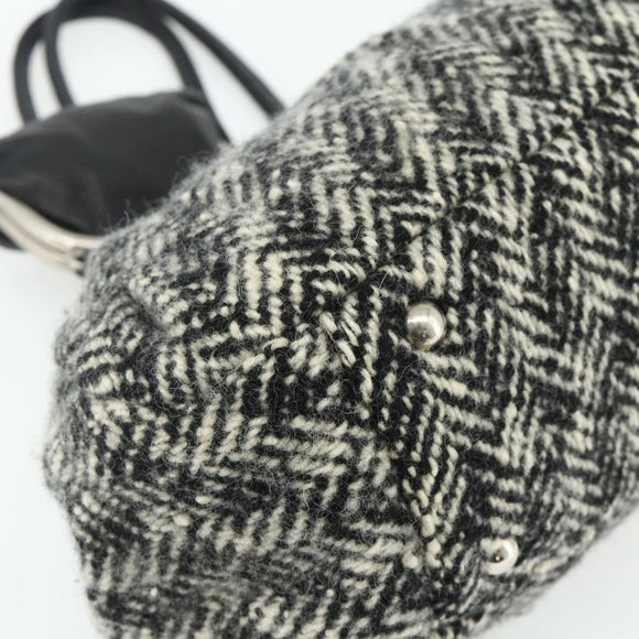 Miu Miu Shoulder Bag Tweed Black Silver Auth 179013A
