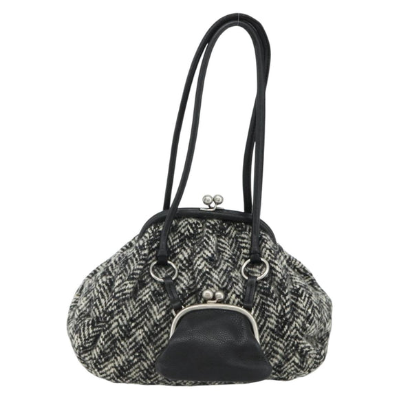Miu Miu Shoulder Bag Tweed Black Silver Auth 179013A
