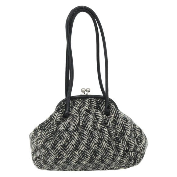 Miu Miu Shoulder Bag Tweed Black Silver Auth 179013A
