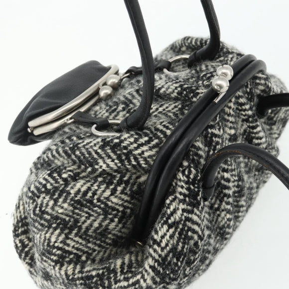 Miu Miu Shoulder Bag Tweed Black Silver Auth 179013A