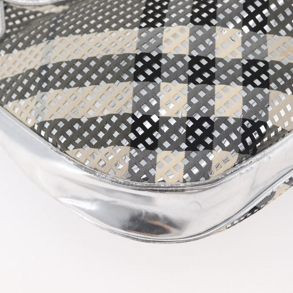 BURBERRY Nova Check Shoulder Bag Leather Silver Auth 179014