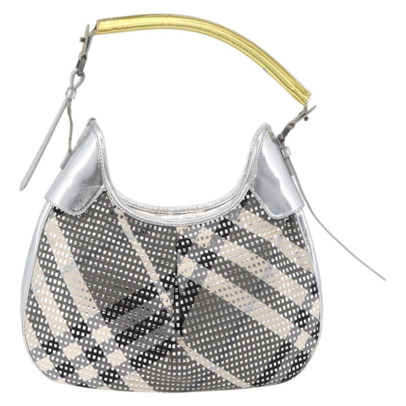 BURBERRY Nova Check Shoulder Bag Leather Silver Auth 179014