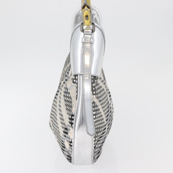 BURBERRY Nova Check Shoulder Bag Leather Silver Auth 179014