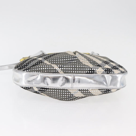 BURBERRY Nova Check Shoulder Bag Leather Silver Auth 179014