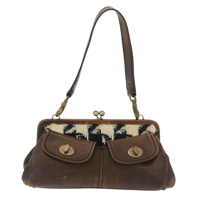 Miu Miu Hand Bag Leather Brown Silver Auth 179018V - 0