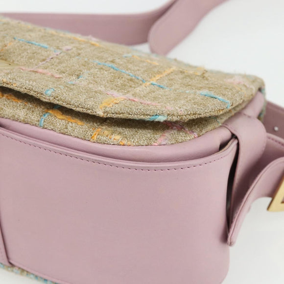 CHANEL 2.55 Shoulder Bag Tweed Pink Gold CC Auth 179020SAV