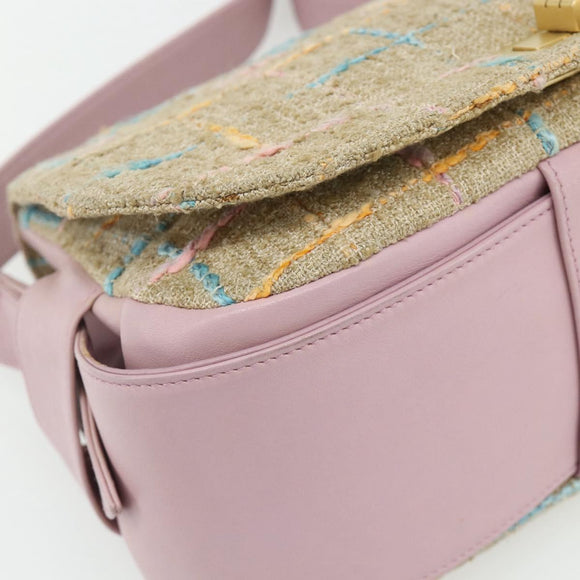 CHANEL 2.55 Shoulder Bag Tweed Pink Gold CC Auth 179020SAV